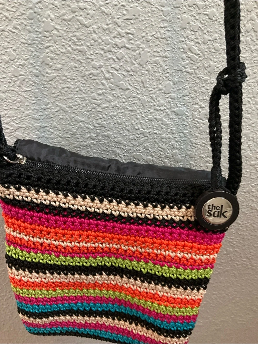 The Sak Multicolor Crochet Crossbody Bag - Vibrant Striped Design